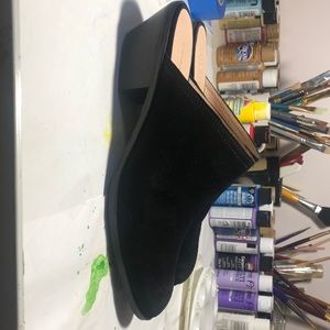 Black suede heeled slip on shoes. 9.5 G.B.BASS&CO